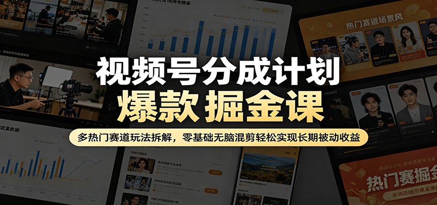 视频号分成计划爆款掘金课：多热门赛道玩法拆解，零基础无脑混剪轻松实现长期被动收益-小灰云创