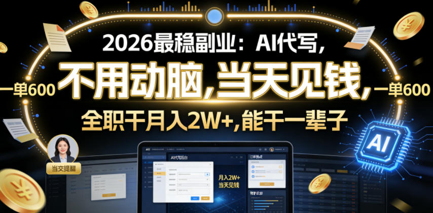 2026最稳副业:AI代写,不用动脑,当天见钱,一单600,全职干月入2W+,能干一辈子【揭秘】-小灰云创