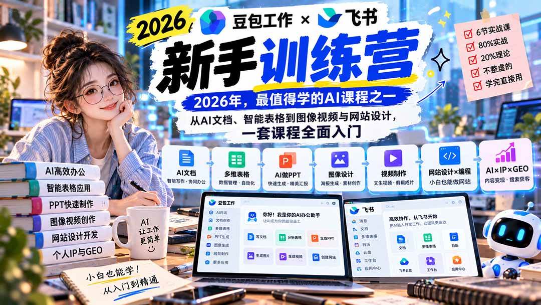 (20645期)2026豆包工作+飞书新手训练营-9月新课:从AI文档、智能表格到图像视频与网站设计,一套课程全面入门-小灰云创