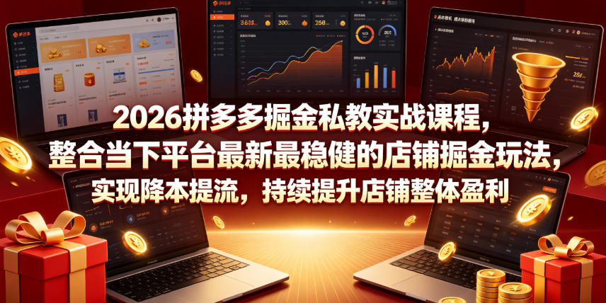 2026拼多多掘金私教实战课程，整合当下平台最新最稳健的店铺掘金玩法，实现降本提流，持续提升店铺整体盈利-小灰云创