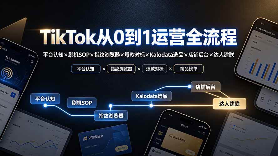 （19480期）TikTok从0到1运营全流程：平台认知×刷机SOP×指纹浏览器×爆款对标×Kalodata选品×店铺后台×达人建联-小灰云创