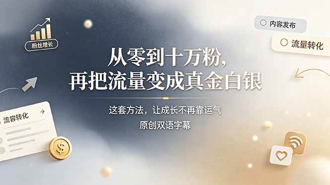 （19198期）从零到十万粉，再把流量变成真金白银——这套方法，让成长不再靠运气【原创双语字幕】-小灰云创
