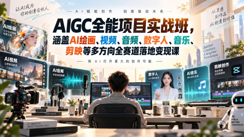 AIGC全能项目实战班，涵盖AI绘画、视频、音频、数字人、音乐、剪映等多方向全赛道落地变现课（更新）-小灰云创