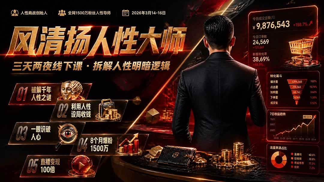 （19676期）风清扬人性大师-三天两夜3月14-16线下课2026年｜拆解人性明暗逻辑，识人避坑，千万粉涨粉+直播百倍变现实战教学-小灰云创