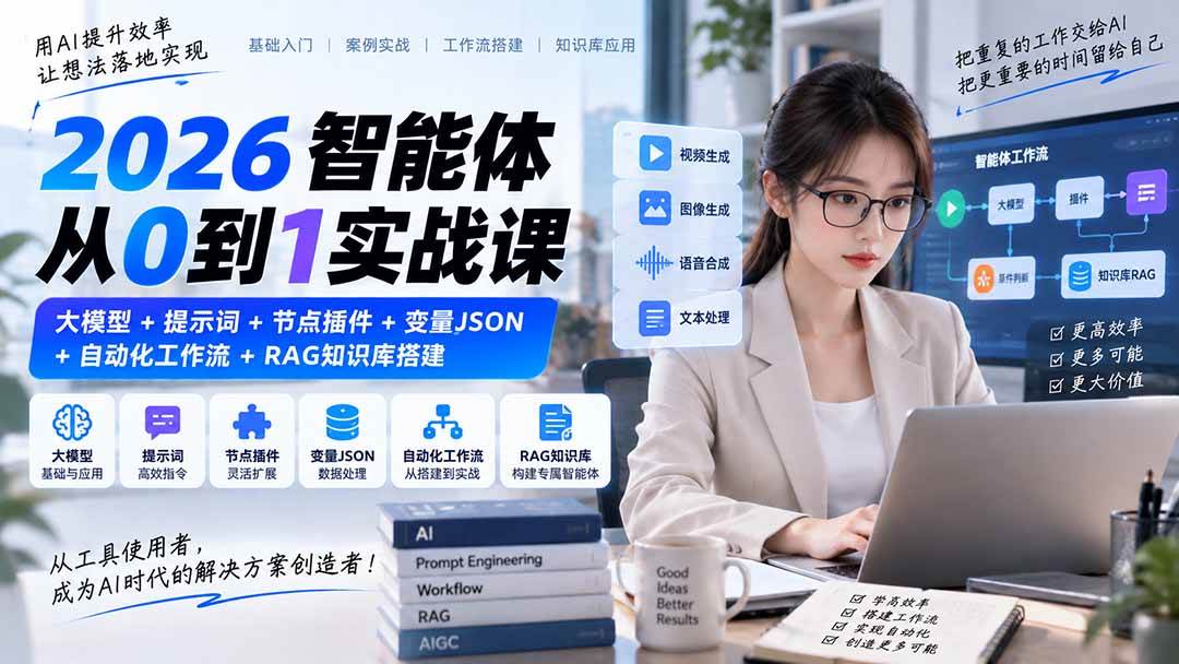 (20546期)2026智能体从0到1实战课|大模型+提示词+节点插件+变量JSON+自动化工作流+RAG知识库搭建-小灰云创