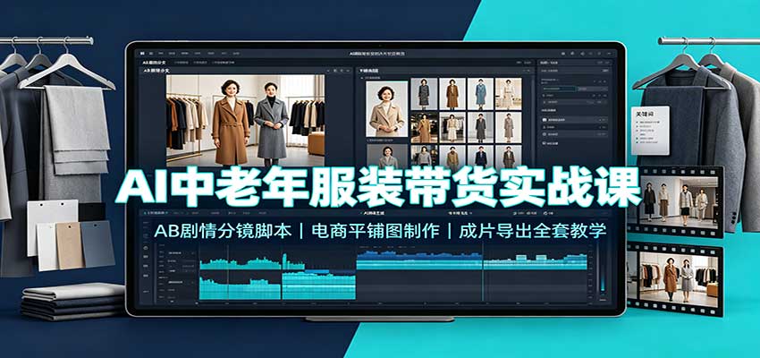 AI中老年服装带货实战课：AB剧情分镜脚本，电商平铺图制作，成片导出全套教学-小灰云创