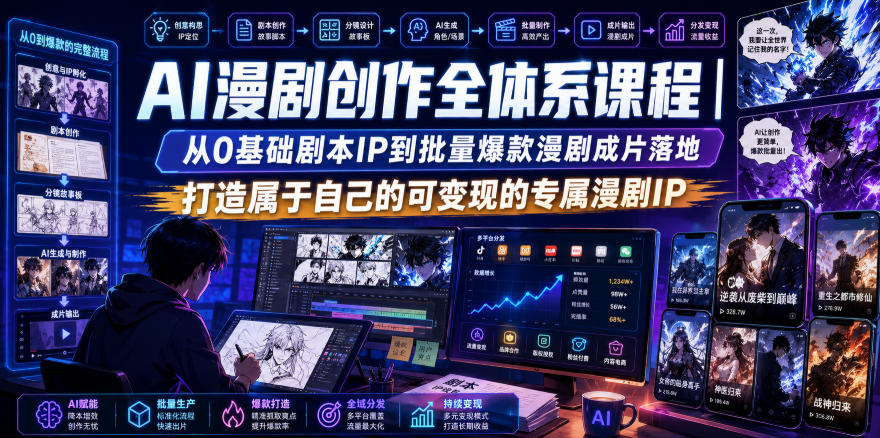 AI漫剧创作全体系课程|从0基础剧本IP到批量爆款漫剧成片落地,打造属于自己的可变现的专属漫剧IP AI漫剧创作全体系课程|从0基础剧本IP到批量爆款漫剧成片落地,打造属于自己的可变现的专属漫剧IP