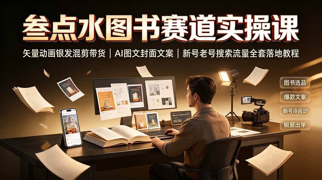 （19613期）叁点水图书赛道实操课｜矢量动画银发混剪带货，AI图文封面文案，新号老号搜索流量全套落地教程-小灰云创