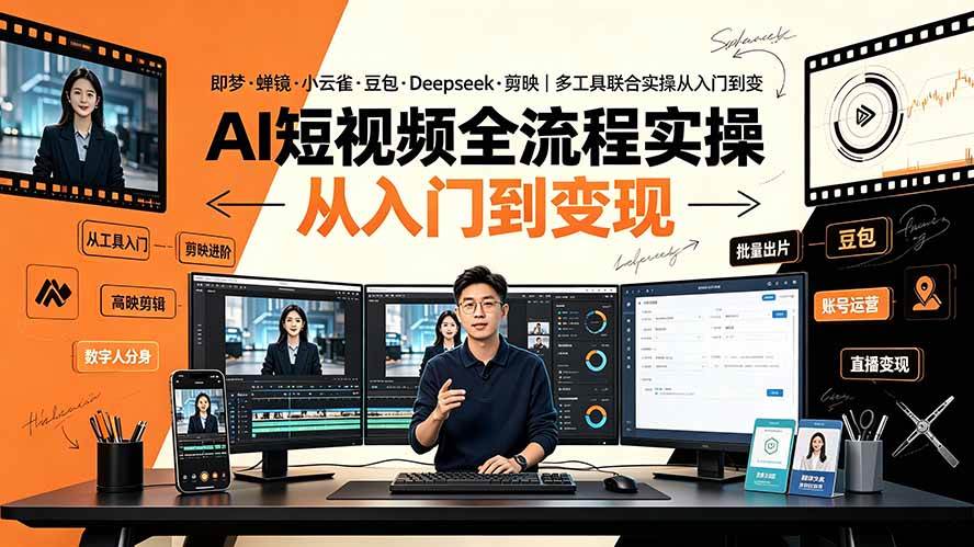 (19250期)AI短视频全流程实操:即梦·蝉镜·小云雀·豆包·Deepseek·剪映|多工具联合实操从入门到变现-小灰云创