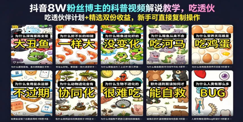 抖音8W粉丝博主的科普视频解说教学,吃透伙伴计划+精选双份收益,新手可直接复制操作-小灰云创