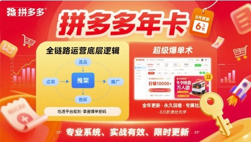 拼多多年卡，拼多多全链路运营底层逻辑，超级爆单术【更新26年6月】-小灰云创