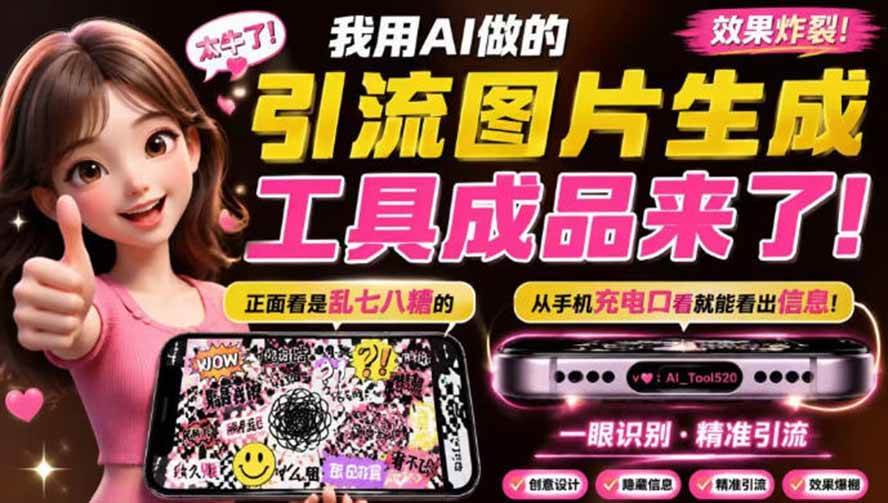（20182期）自媒体引流工具来了，把你的微信藏到图片中，正面看是乱七八糟的乱码，手机平躺从充电口看就能看出实际内容-小灰云创
