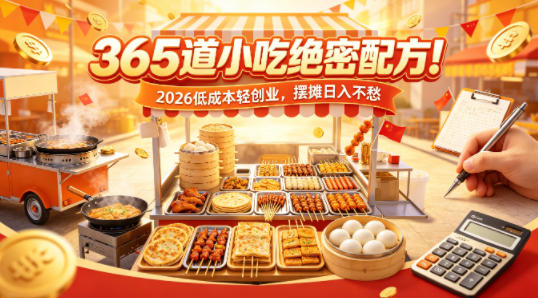 365道小吃绝密配方！2026低成本轻创业，摆摊日入不愁-小灰云创