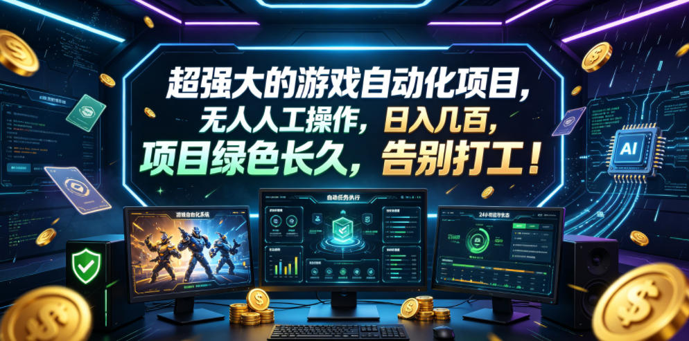 超强大的游戏自动化项目,无人人工操作,日入几百,项目绿色长久,告别打工!【揭秘】-小灰云创