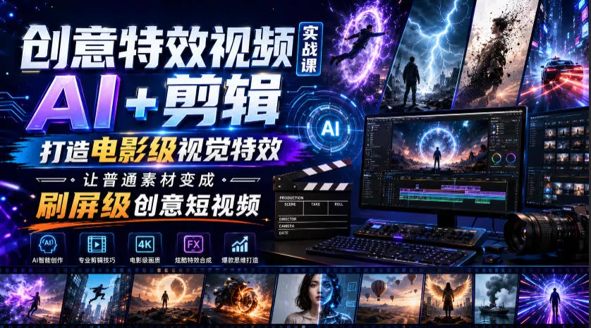 创意特效视频实战课，AI+剪辑打造电影级视觉特效，让普通素材变成刷屏级创意短视频-小灰云创