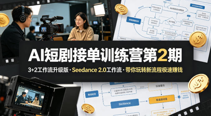 AI短剧接单训练营第2期，3+2工作流升级版，Seedance 2.0工作流，带你玩转新流程极速賺钱 - 小灰云创-小灰云创