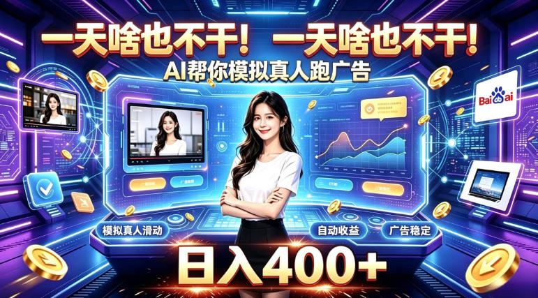 一天啥也不干！AI帮你模拟真人跑广告，稳定日入400+，实现真正被动变现【揭秘】-小灰云创