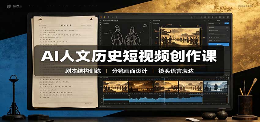 AI人文历史短视频创作课:赛道对标、剧本分镜制图,掌握视频完整产出流程-小灰云创