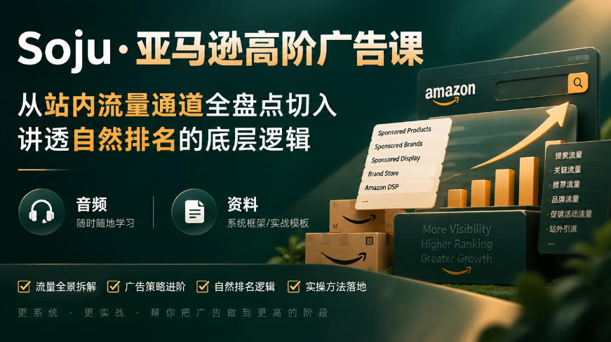 亚马逊高阶广告课,从站内流量通道全盘点切入,讲透自然排名的底层逻辑(直播+音频+资料)-小灰云创