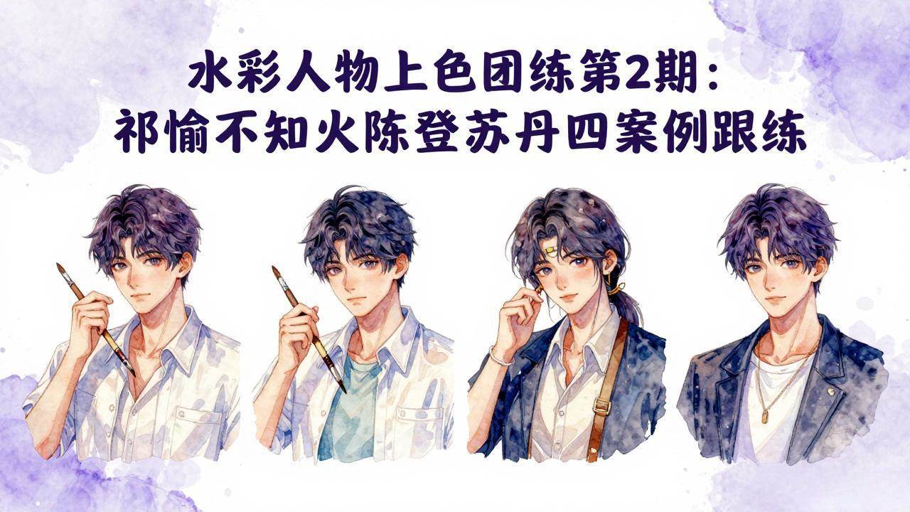 （17954期）水彩人物上色团练第2期：祁煜不知火陈登苏丹四案例跟练，手把手提升绘画能力 - 小灰云创-小灰云创