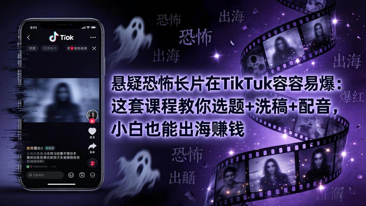 （18220期）悬疑恐怖长片在TikTok最容易爆：这套课程教你选题+洗稿+配音，小白也能出海赚钱-小灰云创