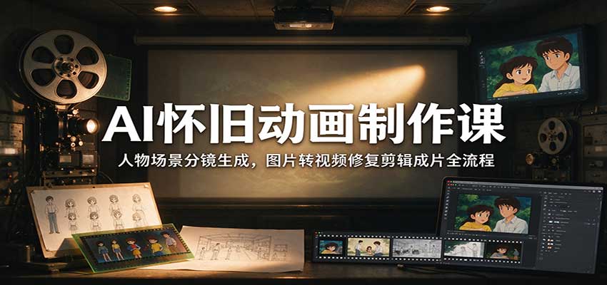 AI怀旧动画制作课：人物场景分镜生成，图片转视频修复剪辑成片全流程-小灰云创