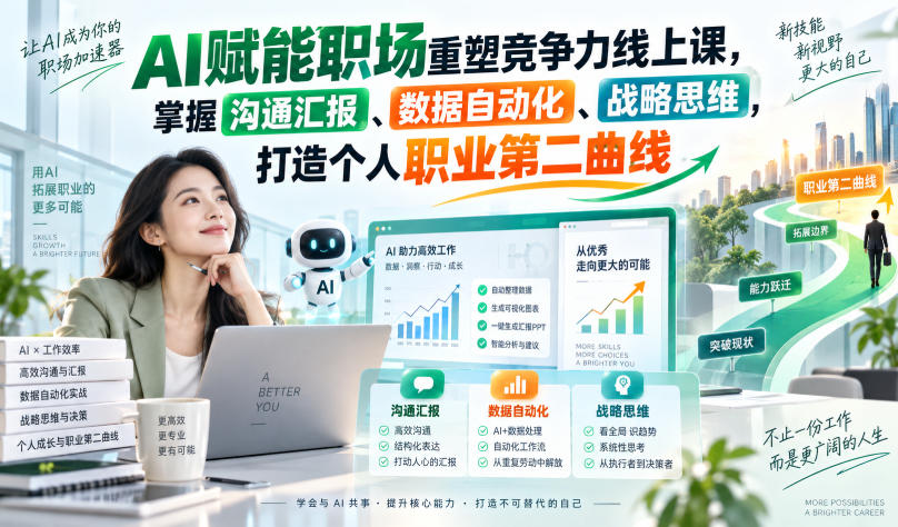 AI赋能职场重塑竞争力线上课，掌握沟通汇报、数据自动化、战略思维，打造个人职业第二曲线-小灰云创
