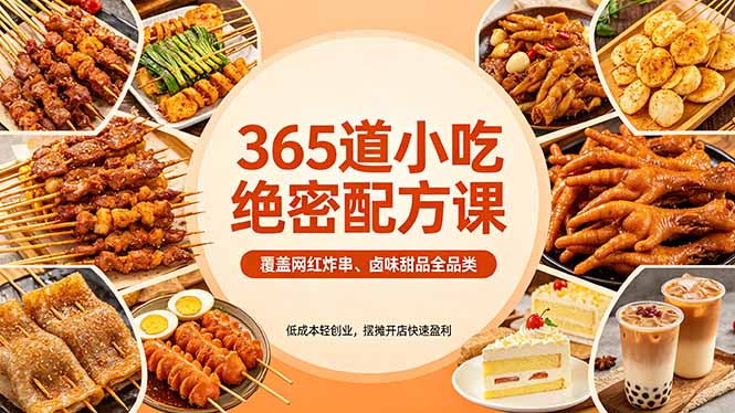 365道小吃绝密配方课：覆盖网红炸串、卤味甜品全品类，低成本轻创业，摆摊开店快速盈利-小灰云创