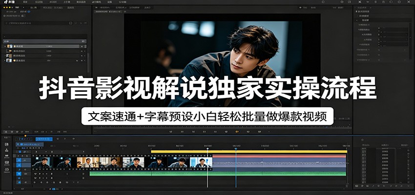 抖音影视解说独家实操流程，文案速通+字幕预设小白轻松批量做爆款视频-小灰云创