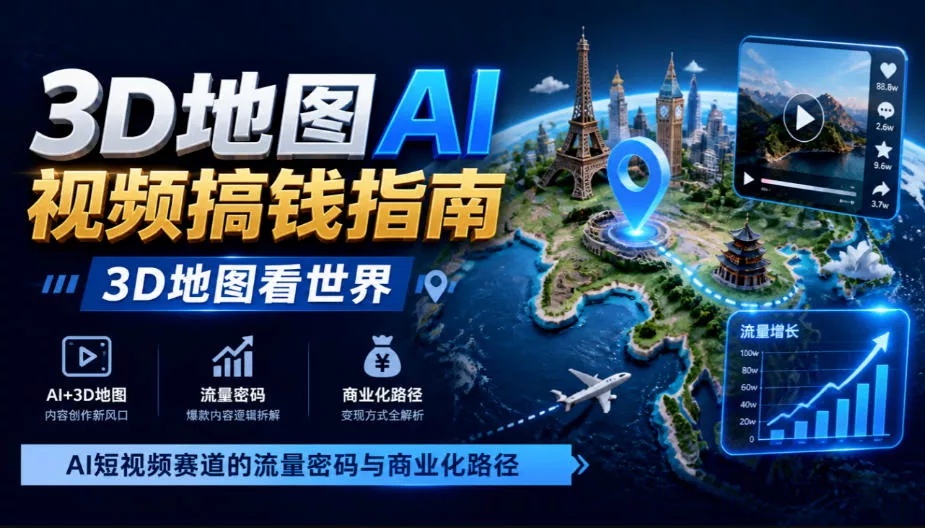 3D地图AI视频搞钱指南，3D地图看世界，AI短视频赛道的流量密码与商业化路径【文档】-小灰云创