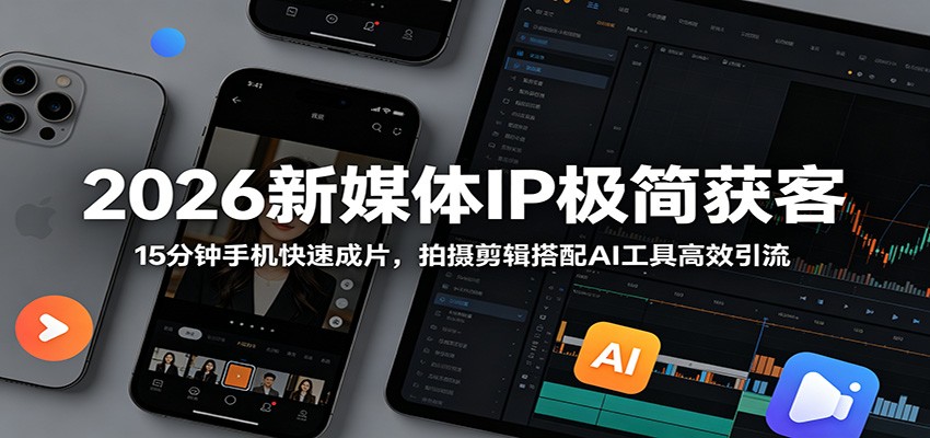 2026新媒体IP极简获客:15分钟手机快速成片,拍摄剪辑搭配AI工具高效引流-小灰云创