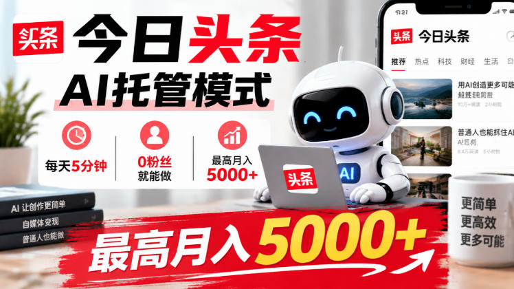 今日头条AI托管模式，每天5分钟，0粉丝就能做，最高月入5000+【揭秘】-小灰云创