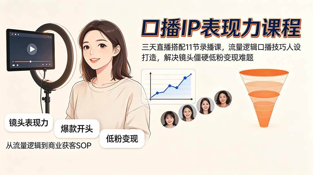 （19604期）口播IP表现力课程｜三天直播搭配11节录播课，流量逻辑口播技巧人设打造，解决镜头僵硬低粉变现难题-小灰云创