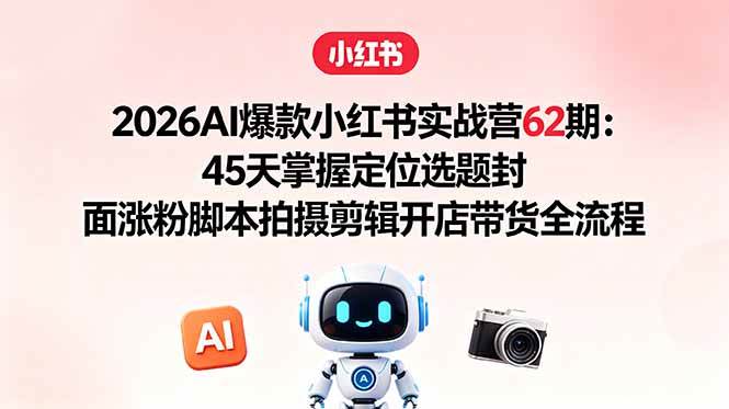 （18606期）2026AI爆款小红书实战营62期：45天掌握定位选题封面涨粉脚本拍摄剪辑开店带货全流程-小灰云创