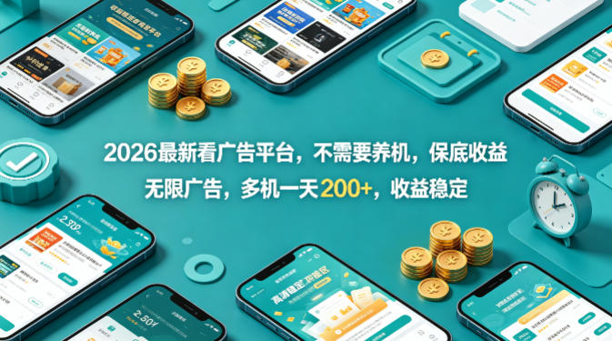 2026最新看广告平台，不需要养机，保底收益，无限广告，多机一天200+，收益稳定【揭秘】-小灰云创