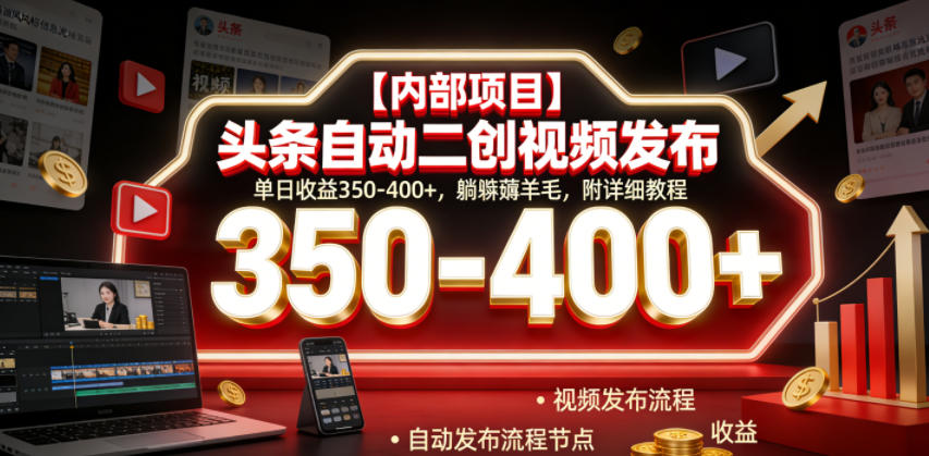 【内部项目】头条自动二创视频发布,单日收益350-400+,躺賺薅羊毛,附详细教程【揭秘】-小灰云创