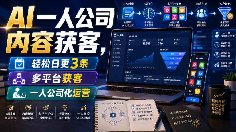 AI一人公司内容获客，轻松日更3条，多平台获客，一人公司化运营（更新）-小灰云创