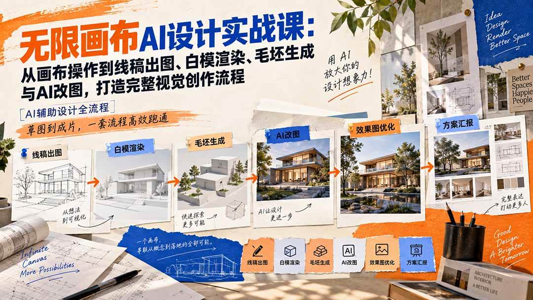 （20612期）【无水印】无限画布AI设计实战课-更新：从画布操作到线稿出图、白模渲染、毛坯生成与AI改图，打造完整视觉创作流程