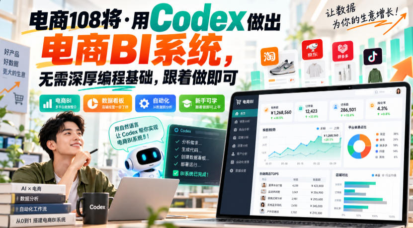 电商108将·用Codex做出电商BI系统,无需深厚编程基础,跟着做即可-小灰云创