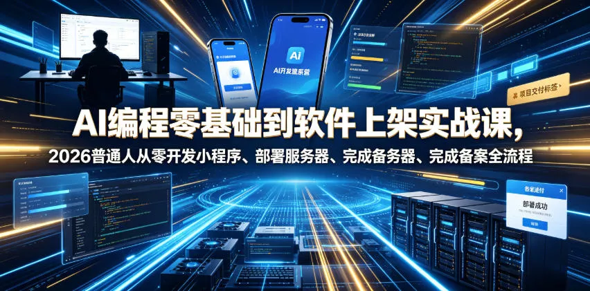 AI编程零基础到软件上架实战课，2026普通人从零开发小程序、部署服务器、完成备案全流程项目落地教程-小灰云创