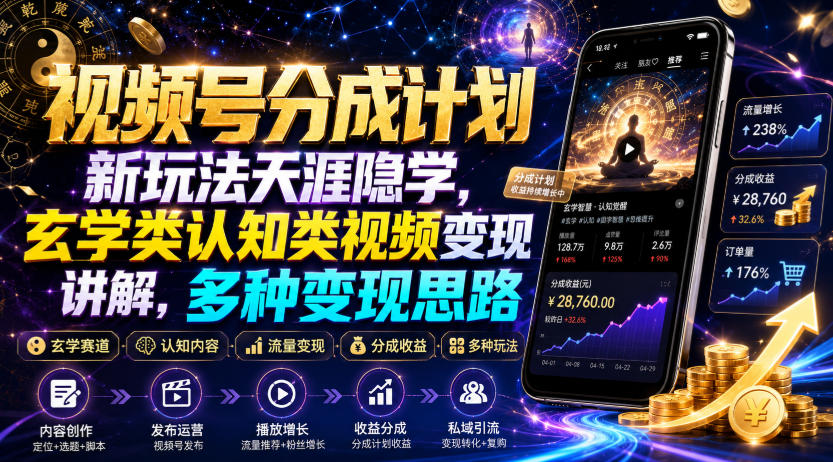 视频号分成计划新玩法天涯隐学，玄学类认知类视频变现讲解，多种变现思路-小灰云创