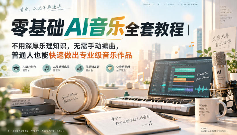 零基础AI音乐全套教程｜不用深厚乐理知识，无需手动编曲，普通人也能快速做出专业级音乐作品-小灰云创