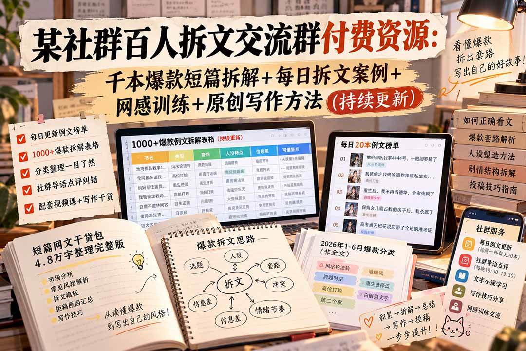 (20635期)某社群百人拆文交流群付费资源:千本爆款短篇拆解+每日拆文案例+网感训练+原创写作方法 (持续更新)-小灰云创