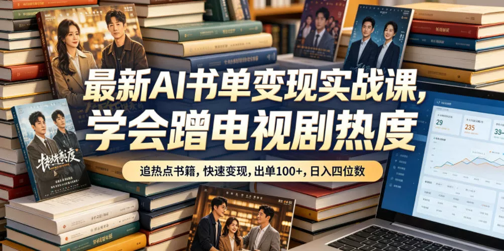 最新AI书单变现实战课，学会蹭电视剧热度，追热点书籍，快速变现，出单100+，日入四位数-小灰云创