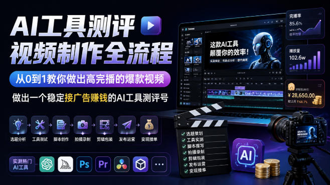 AI工具测评视频制作全流程,从0到1教你做出高完播的爆款视频,做出一个稳定接广告賺钱的AI工具测评号-小灰云创
