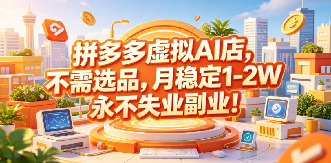 拼多多虚拟AI店,不需选品,月稳定1-2W,永不失业副业!【揭秘】-小灰云创