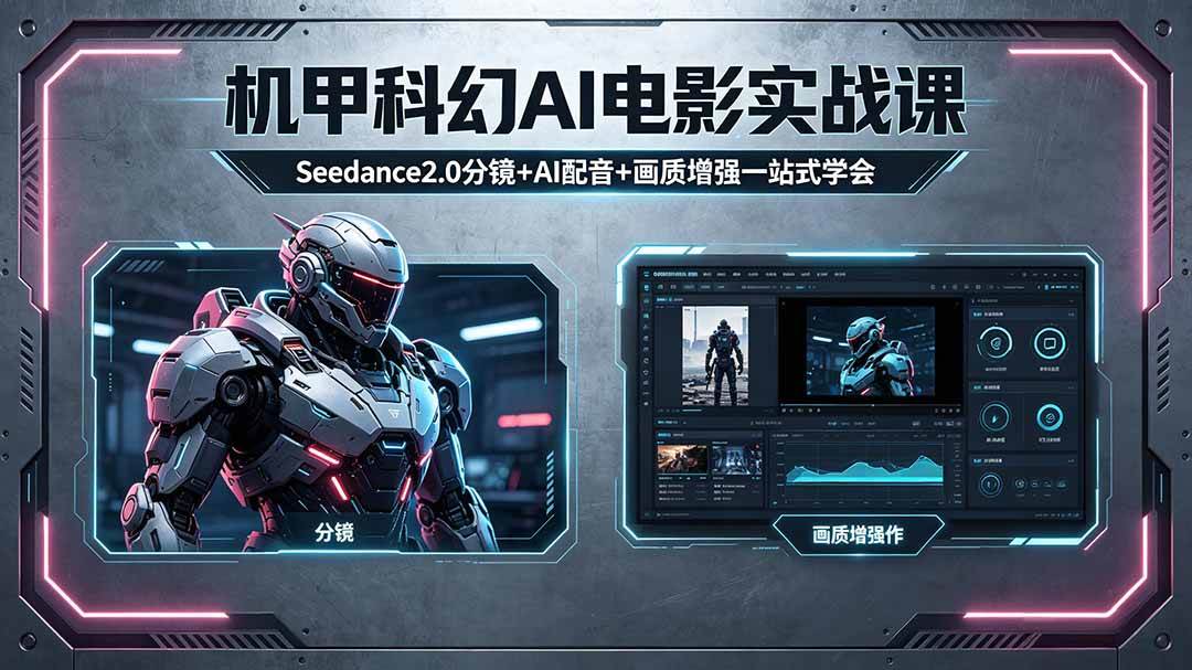 （18298期）机甲科幻 AI 电影实战课，Seedance2.0 分镜 + AI 配音 + 画质增强一站式学会-小灰云创