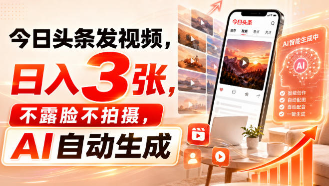 今日头条发视频,日入3张,不露脸不拍摄,AI自动生成-小灰云创
