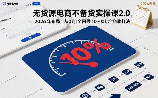 无货源电商不备货实操课2.0，2026年布局，从0到1全网最低10%费比全链路打法【更新26年4月】 - 小灰云创-小灰云创