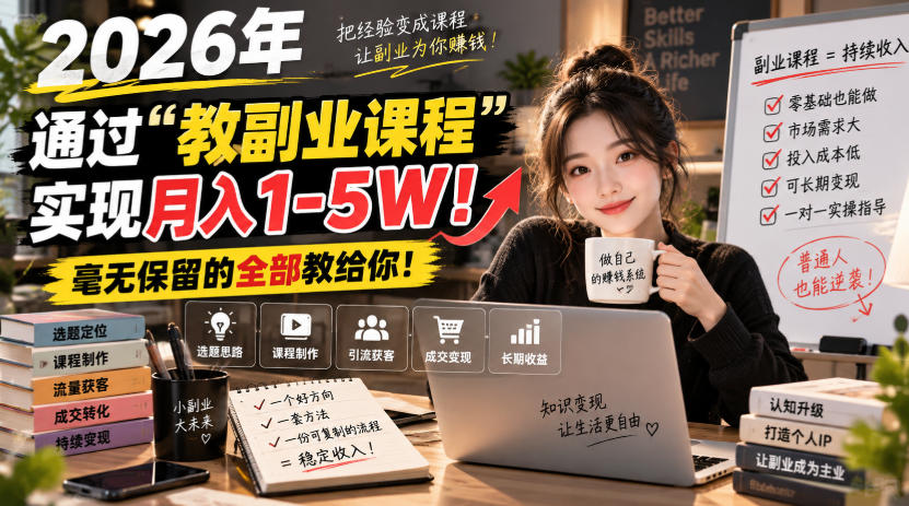 2026年通过“教副业课程”实现月入1-5W！毫无保留的全部教给你！-小灰云创